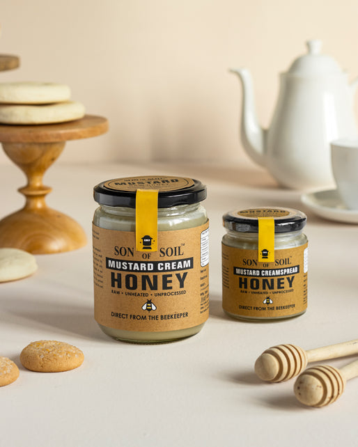 Mustard Cream Raw Honey | Pure Unpasteurized and Unprocessed Wild Honey Direct from the Beekeepers | Natural Mustard Honey | No Added Sugar - 240gm (Glass Jar)