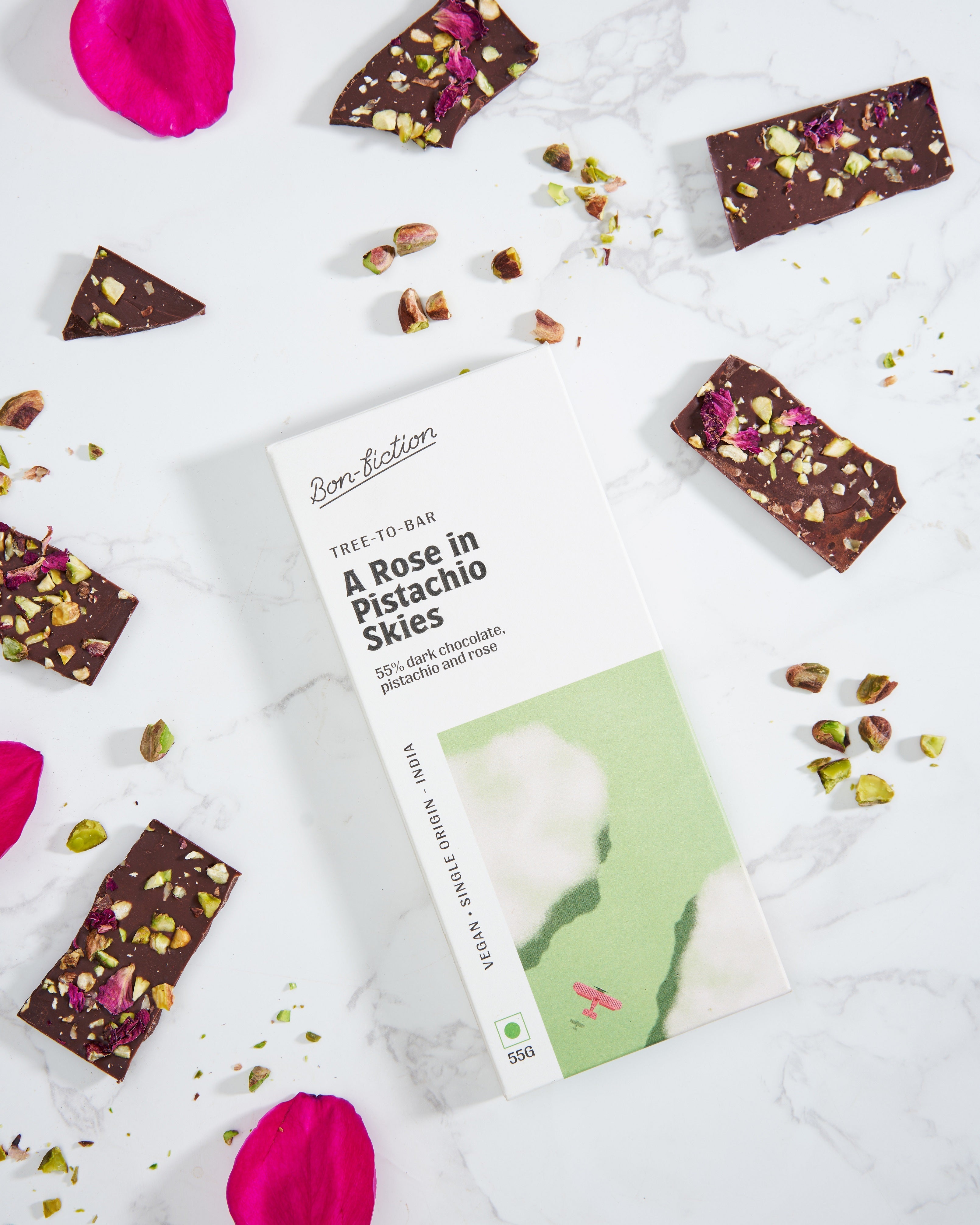 A Rose In Pistachio Skies - 55% Rose Pistachio Dark Chocolate - Dairy Free - Gluten Free