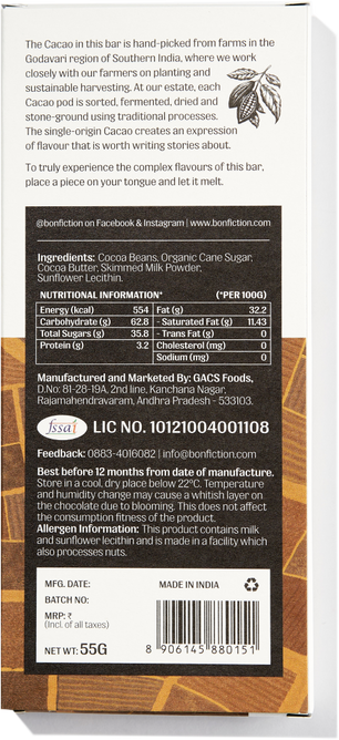 Brown Fields And Country Roads - 55% Dark Milk Chocolate -  Gluten Free