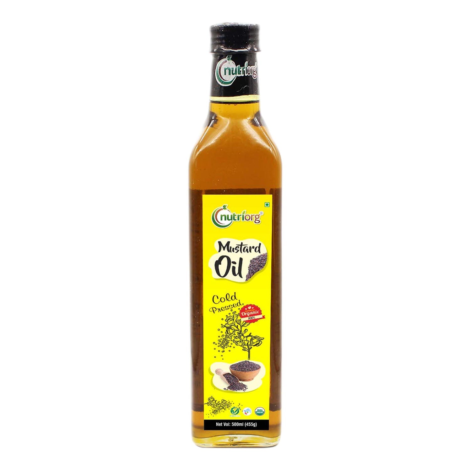 Nutriorg Organic Mustard Oil 500ml Glass Bottle