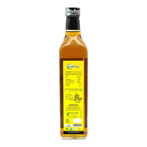 Nutriorg Organic Mustard Oil 500ml Glass Bottle