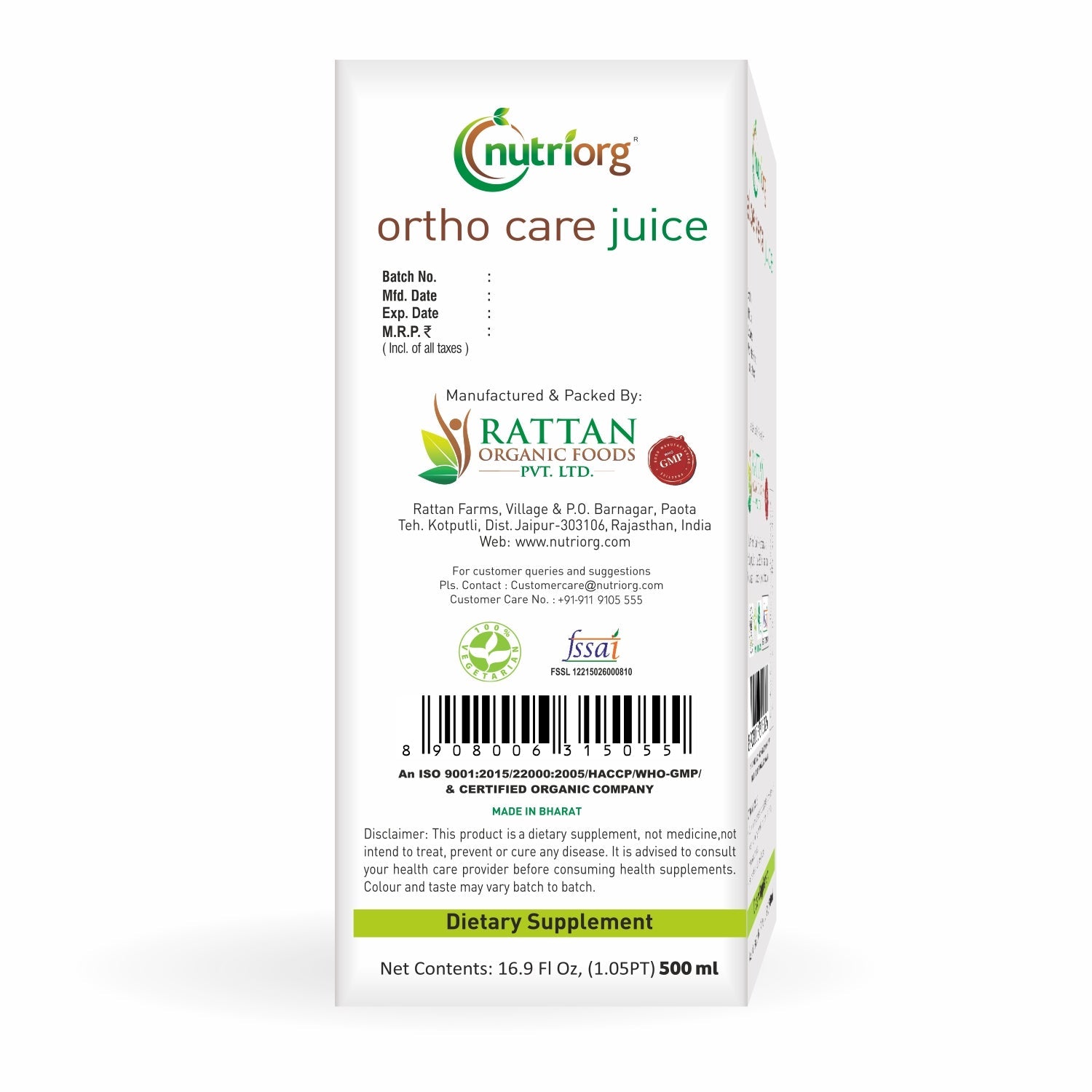 Nutriorg Ortho Care Juice 500ml