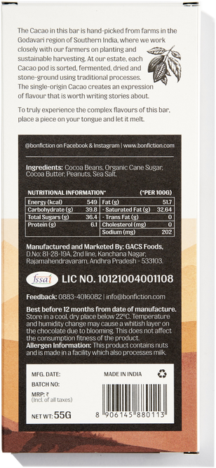 Of Open Roads And Peanut Hills - 64% Peanut Dark Chocolate - Dairy Free - Gluten Free
