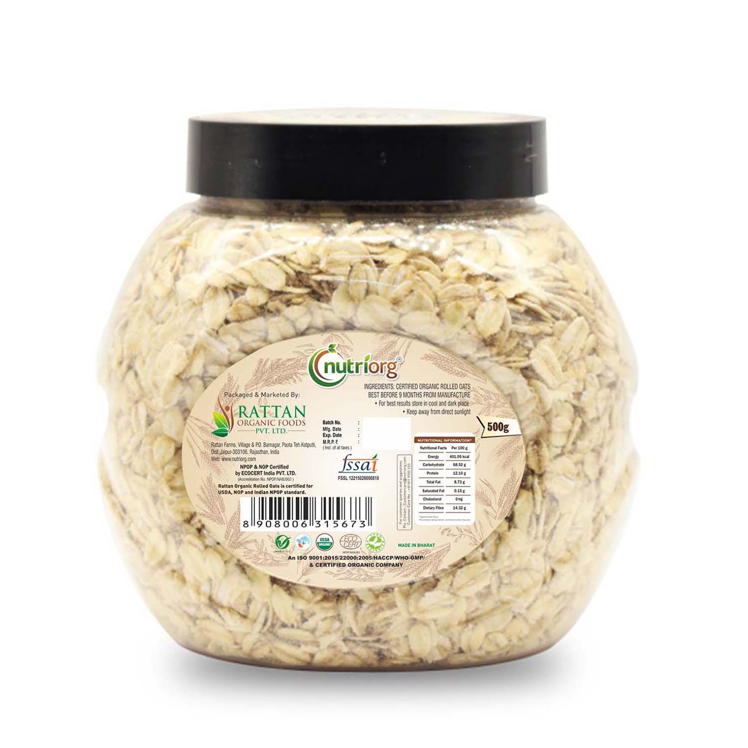 Nutriorg Organic Rolled Oats 500g