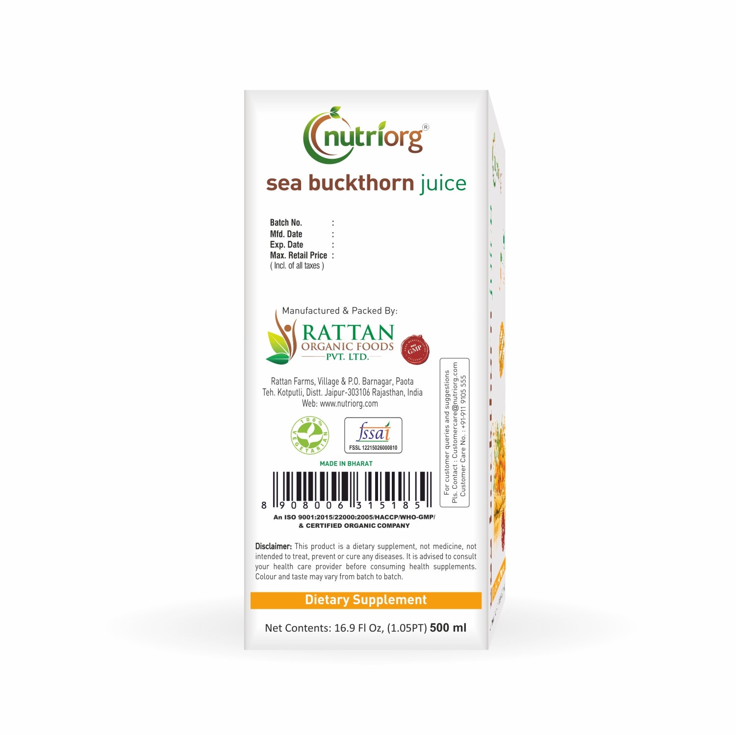 Nutriorg Seabuckthorn Juice 500ml