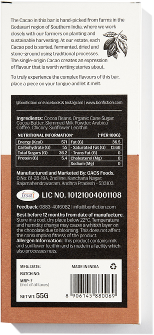 When Coffee Met Cacao - 55% Milk Coffee Chocolate - Gluten Free