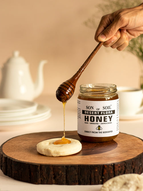 SON OF SOIL Desert Flora Raw Honey | Pure Unpasteurized and Unprocessed Natural Wild Honey Direct from the Beekeepers |No additives | No Added Sugar- 240gm (Glass Jar)