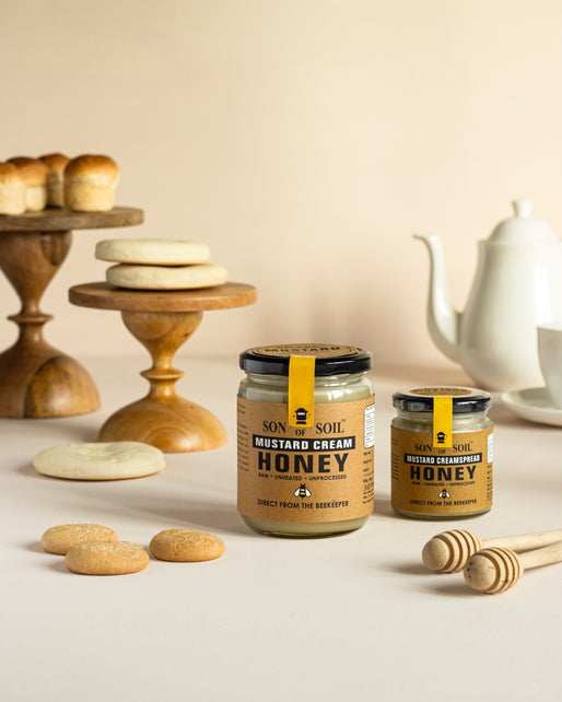 Mustard Cream Raw Honey | Pure Unpasteurized and Unprocessed Wild Honey Direct from the Beekeepers | Natural Mustard Honey | No Added Sugar - 240gm (Glass Jar)