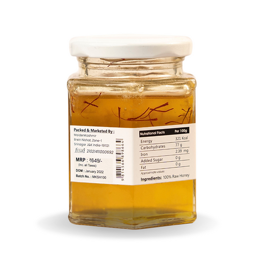 Saffron Honey-300 grams | Unprocessed, Raw Honey | Infused with Kashmiri Saffron