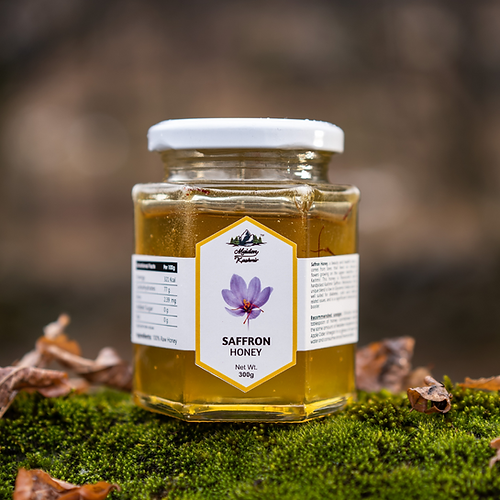 Saffron Honey-300 grams | Unprocessed, Raw Honey | Infused with Kashmiri Saffron