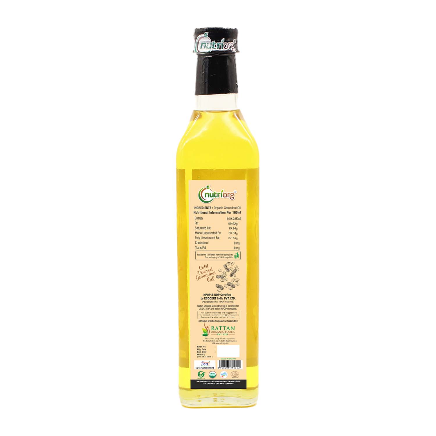 Organic Groundnut Oil 500ml Glass Bottle