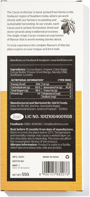 The Mango Menace - 55% Mango Chilli Dark Chocolate - Dairy Free - Gluten Free